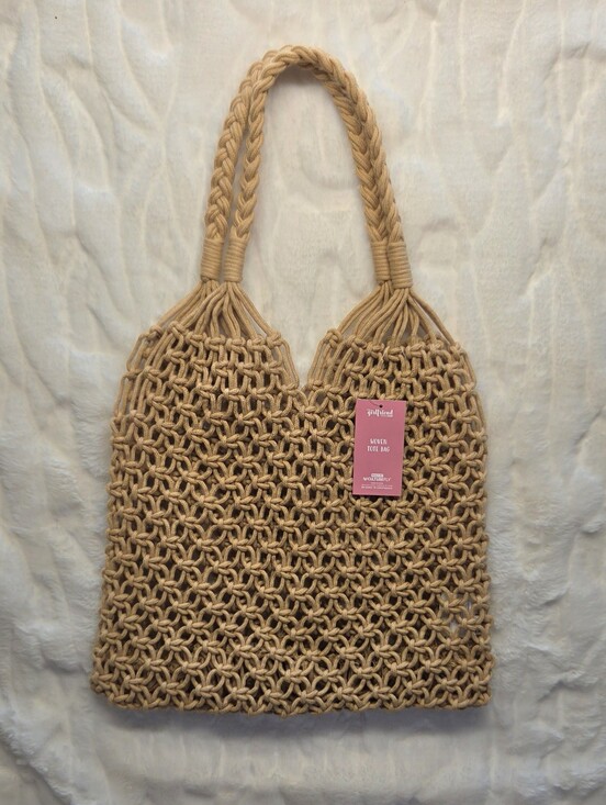 Papillon Blanc Handbags - Boho Braided Macramé Tote in Tan